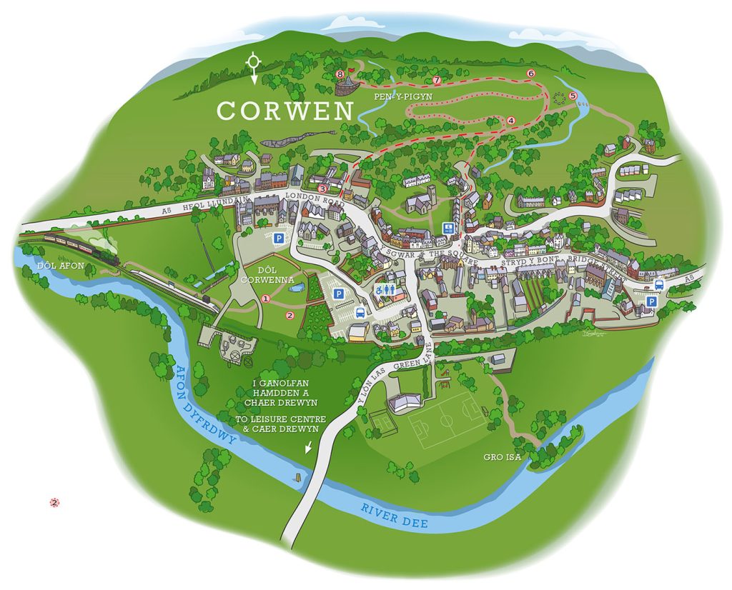 Map llwybr Cawr Corwen Giant trail map