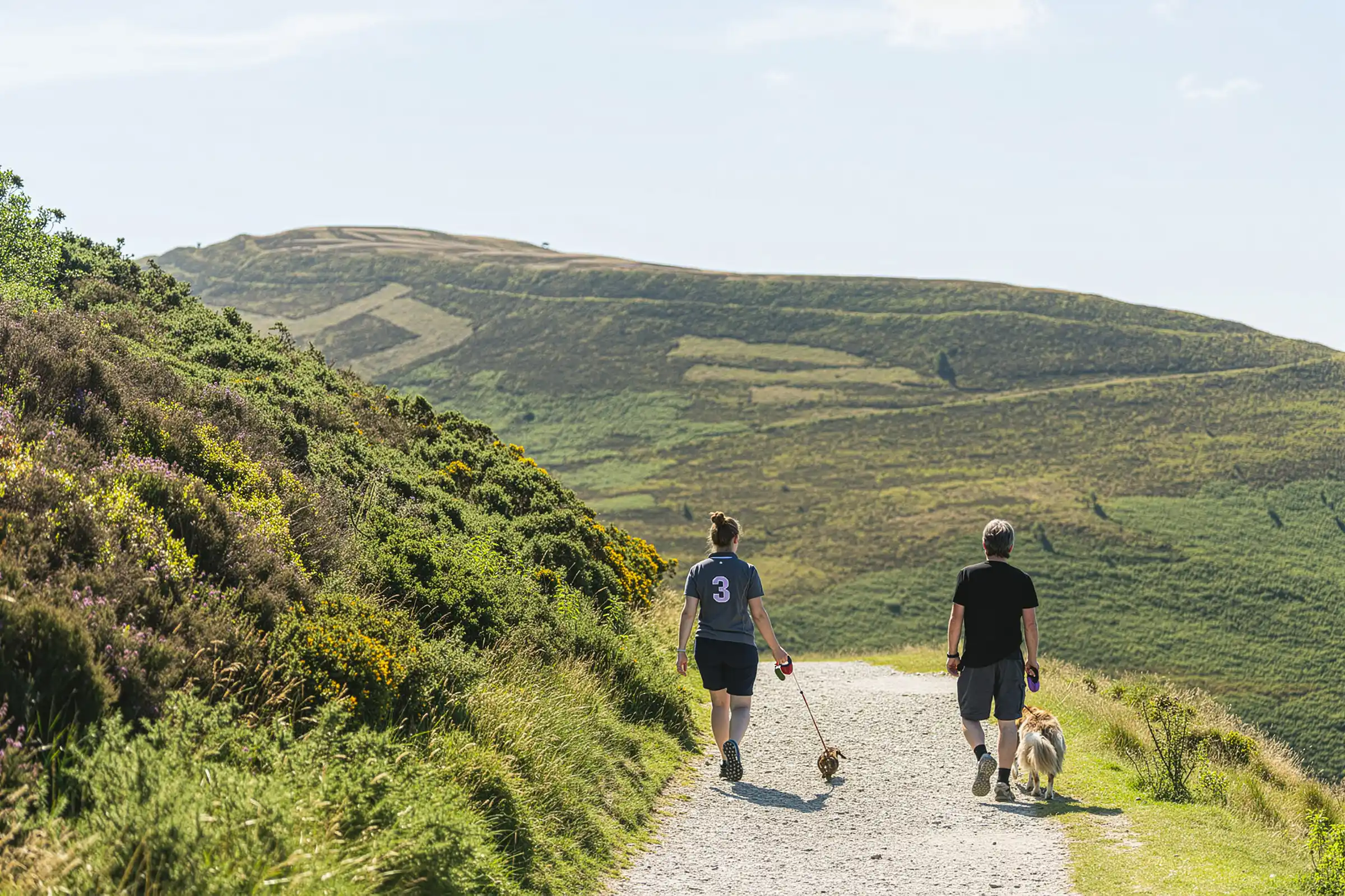 Dogs on leads in the Clwydian Range and Dee Valley